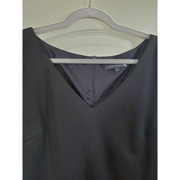 David Meister V-Neck Flattering Gathered Classic Black Cocktail Dress Size 12 - Picture 3 of 12